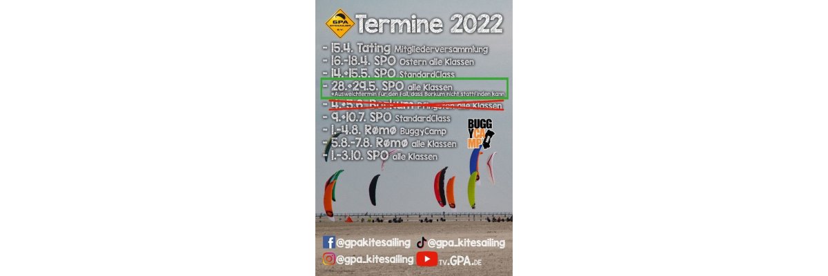 Kitebuggy - Alle wichtigen Termine und Rennen der GPA in 2022 - Kite - Termine und Veranstaltungen in St. Peter-Ording (SPO)